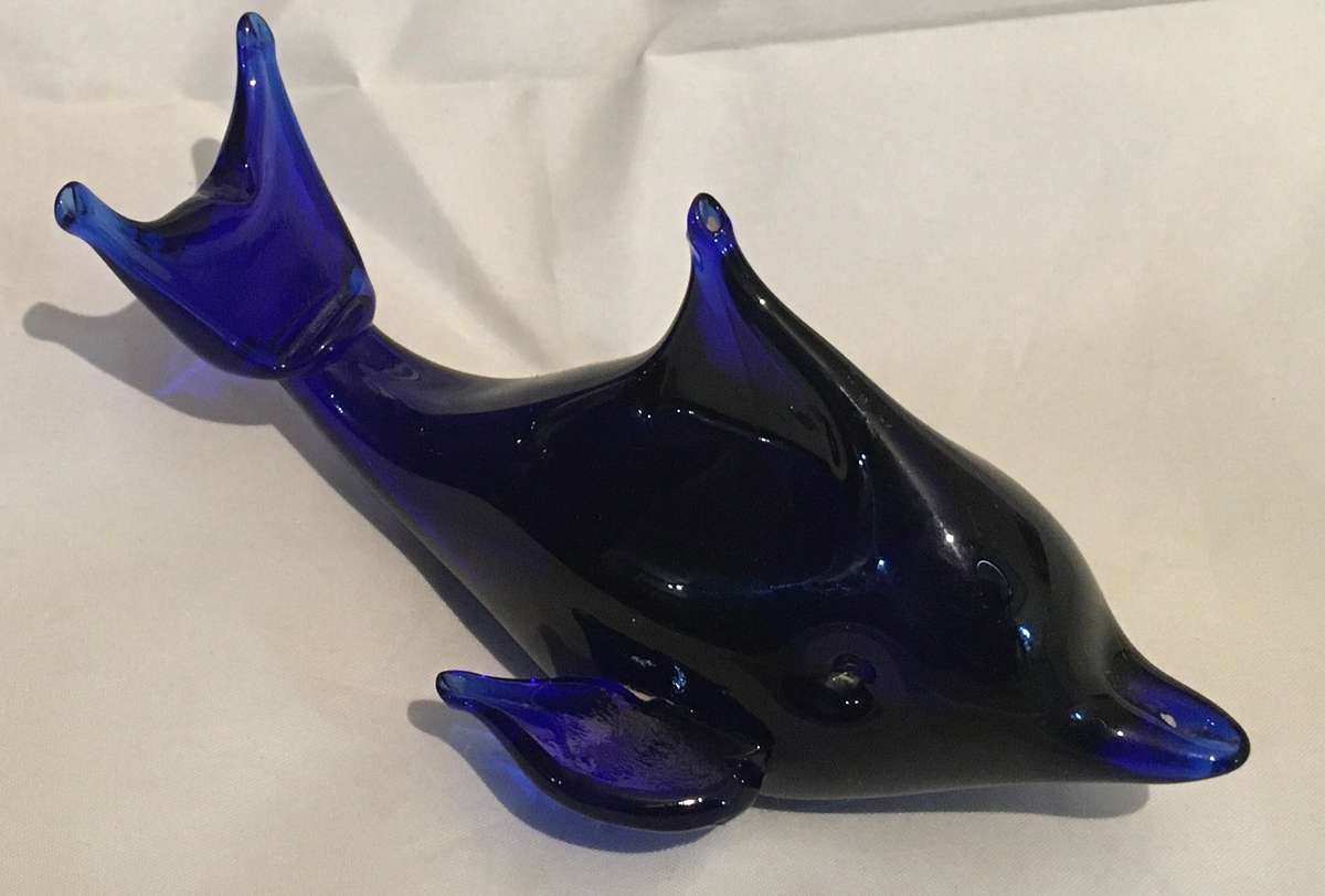 Cobalt blue dolphin paperweight