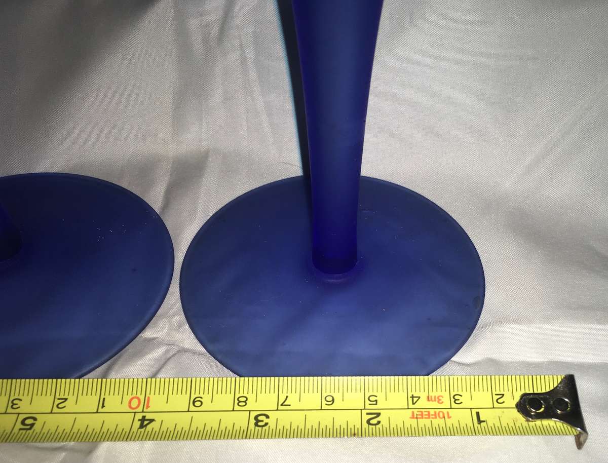 Candlesticks - pair - cobalt blue frosted glass
