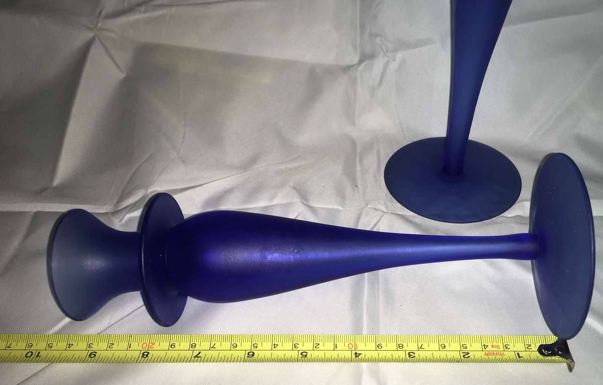 Candlesticks - pair - cobalt blue frosted glass