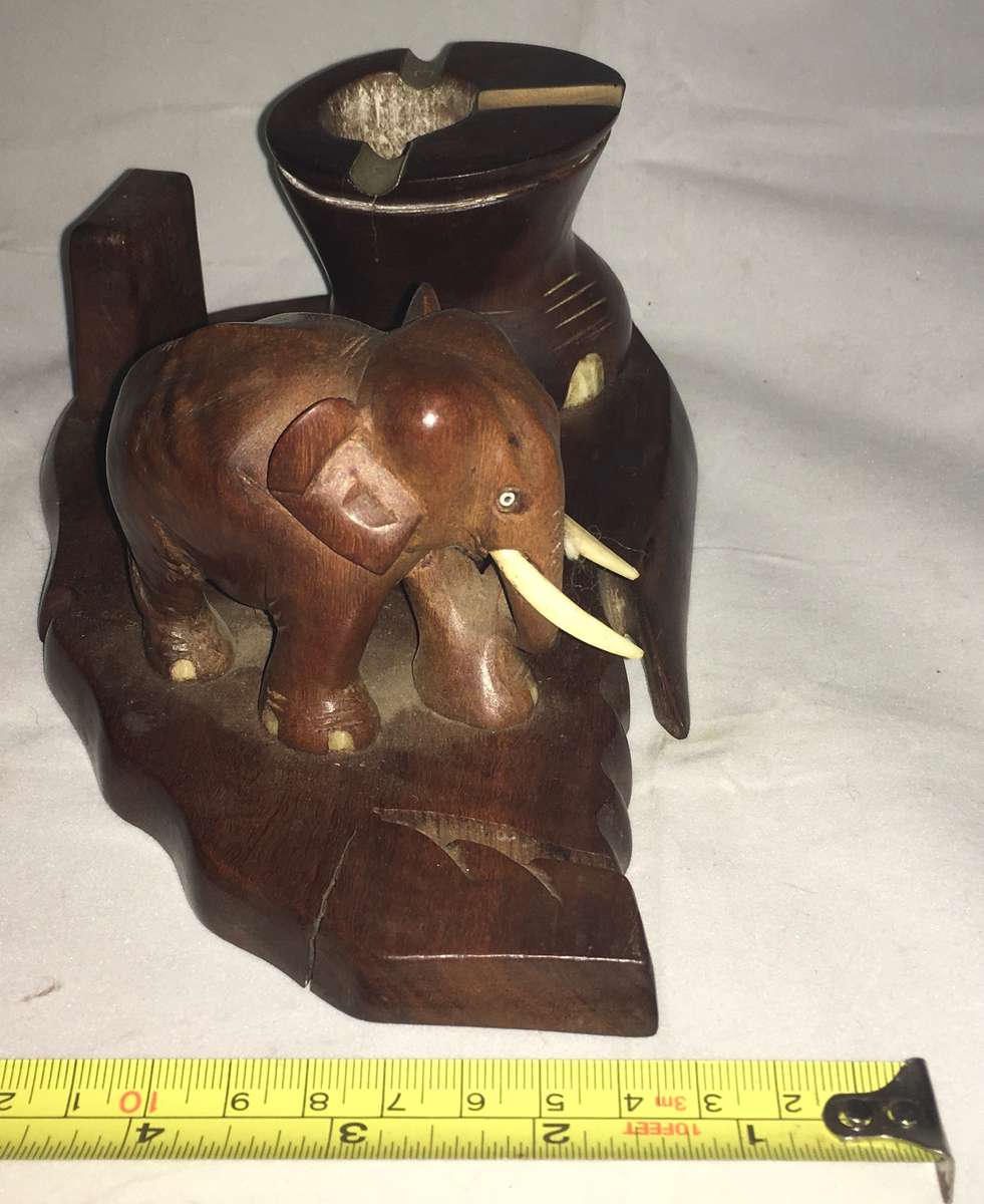 Hand carved wooden elephant smokers ashtray
