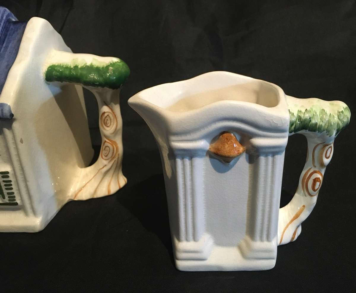 Cape Dutch house teapot with creamer and sugar bowl