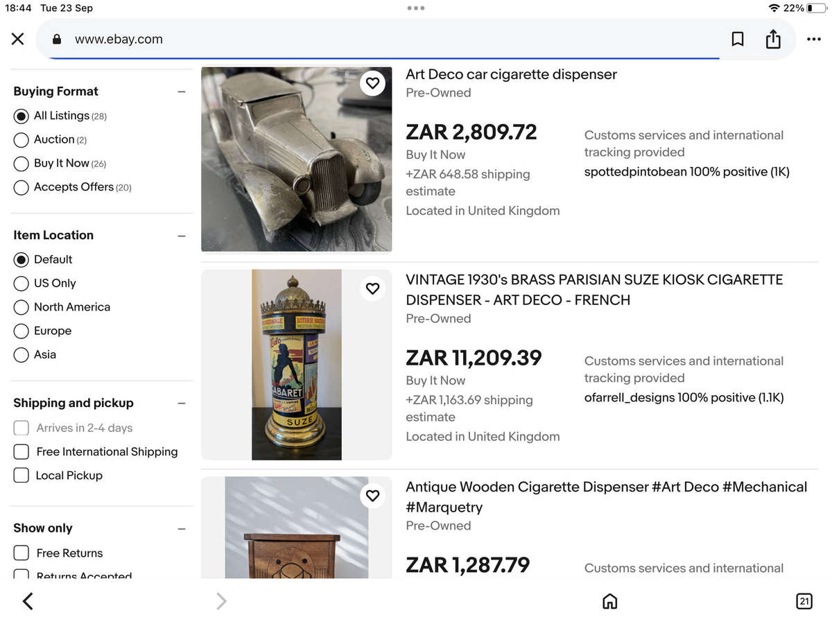 VINTAGE 1930's BRASS PARISIAN SUZE KIOSK CIGARETTE DISPENSER - ART DECO - FRENCH