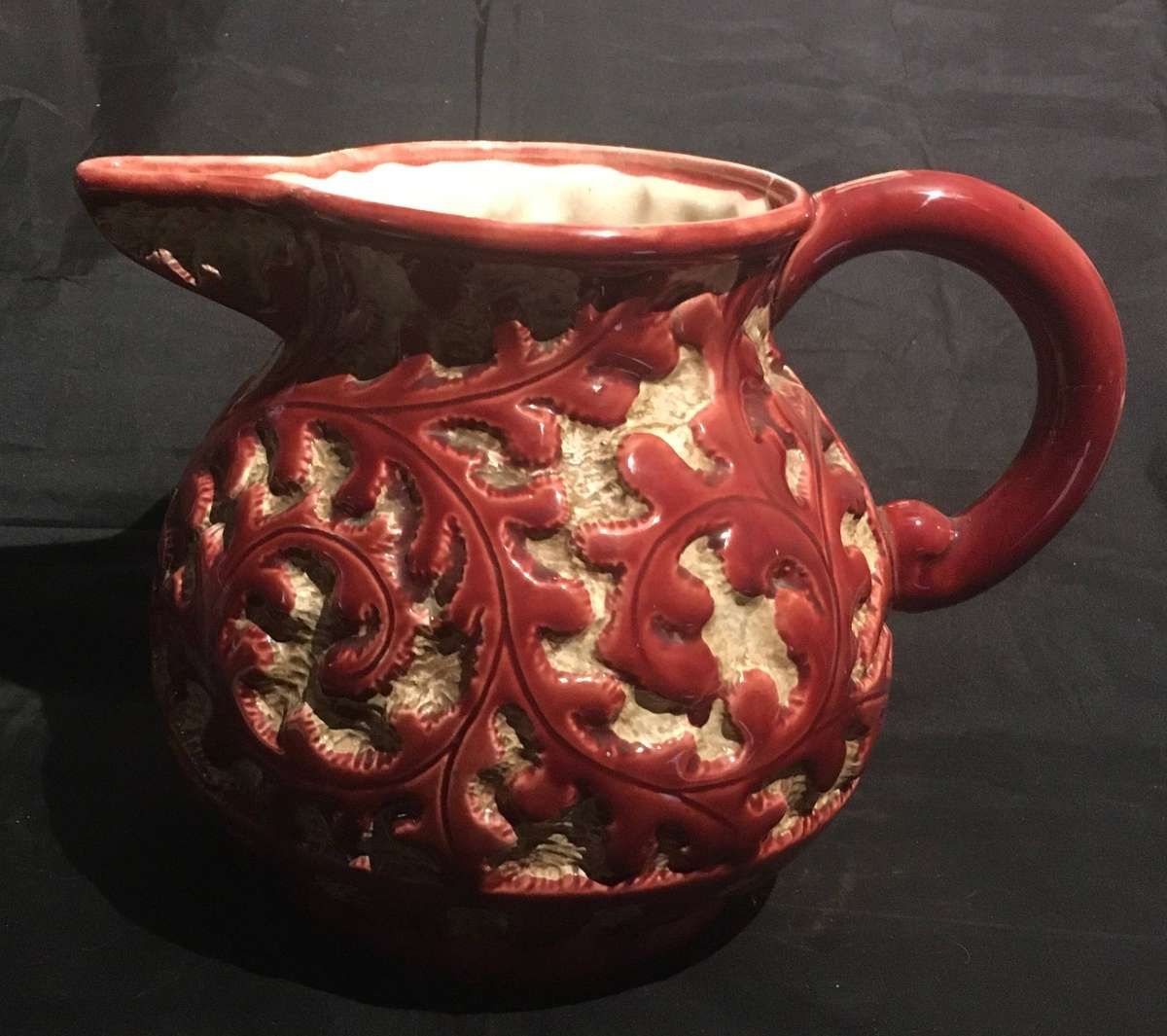 Large Beswick Trentham Art Ware Jug ~ Acanthus ~ Red ~ Art Deco ~ 7 Pint Size