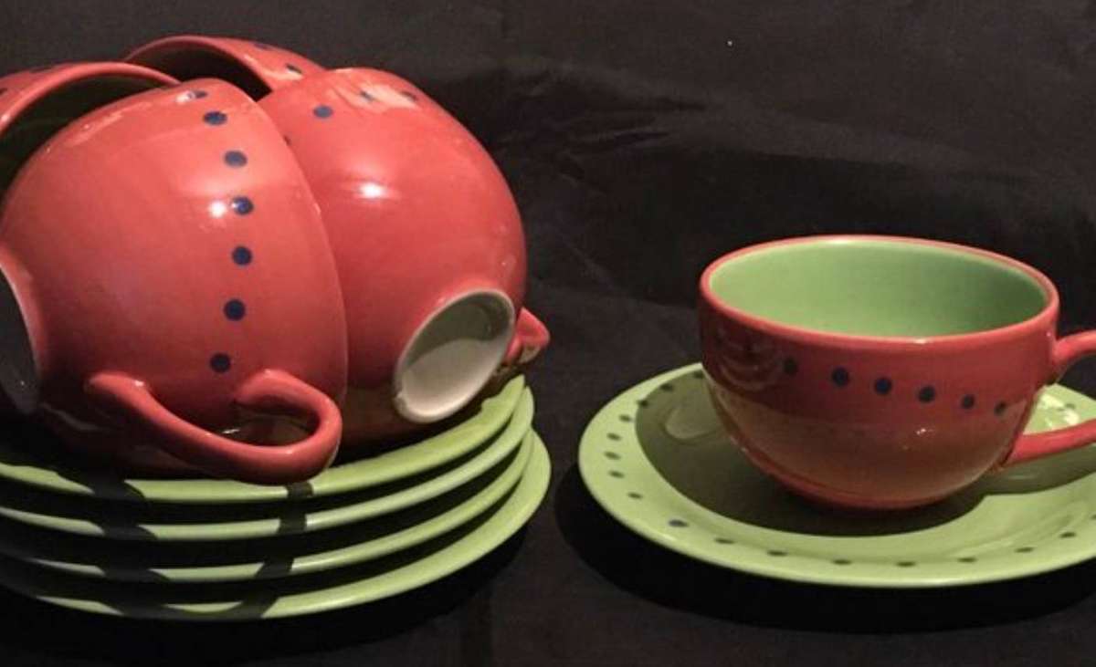 Woolworths stoneware cups and saucers set of 5 each