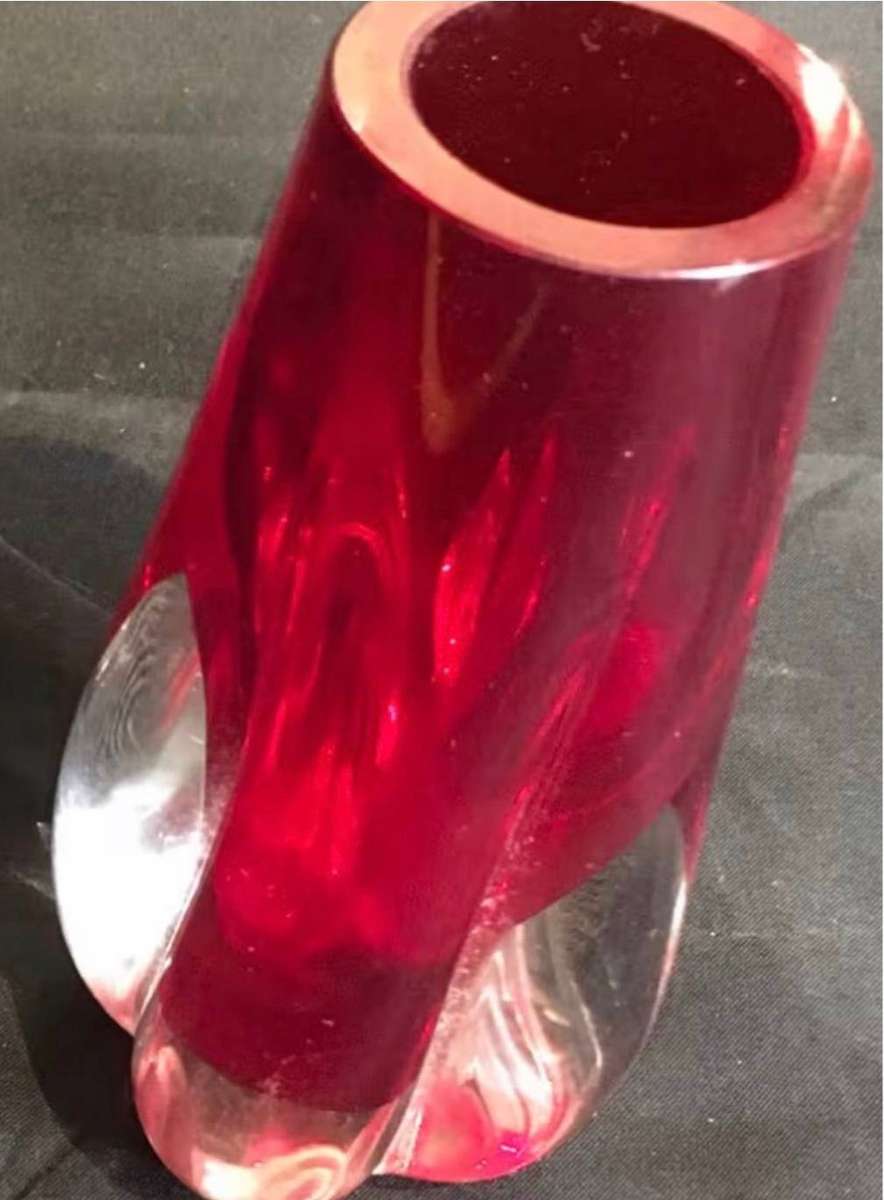 Whitefriars ruby red 5-lobed cased glass vase