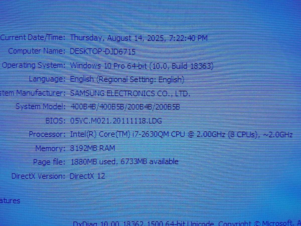 Samsung i7 laptop for spares or repair