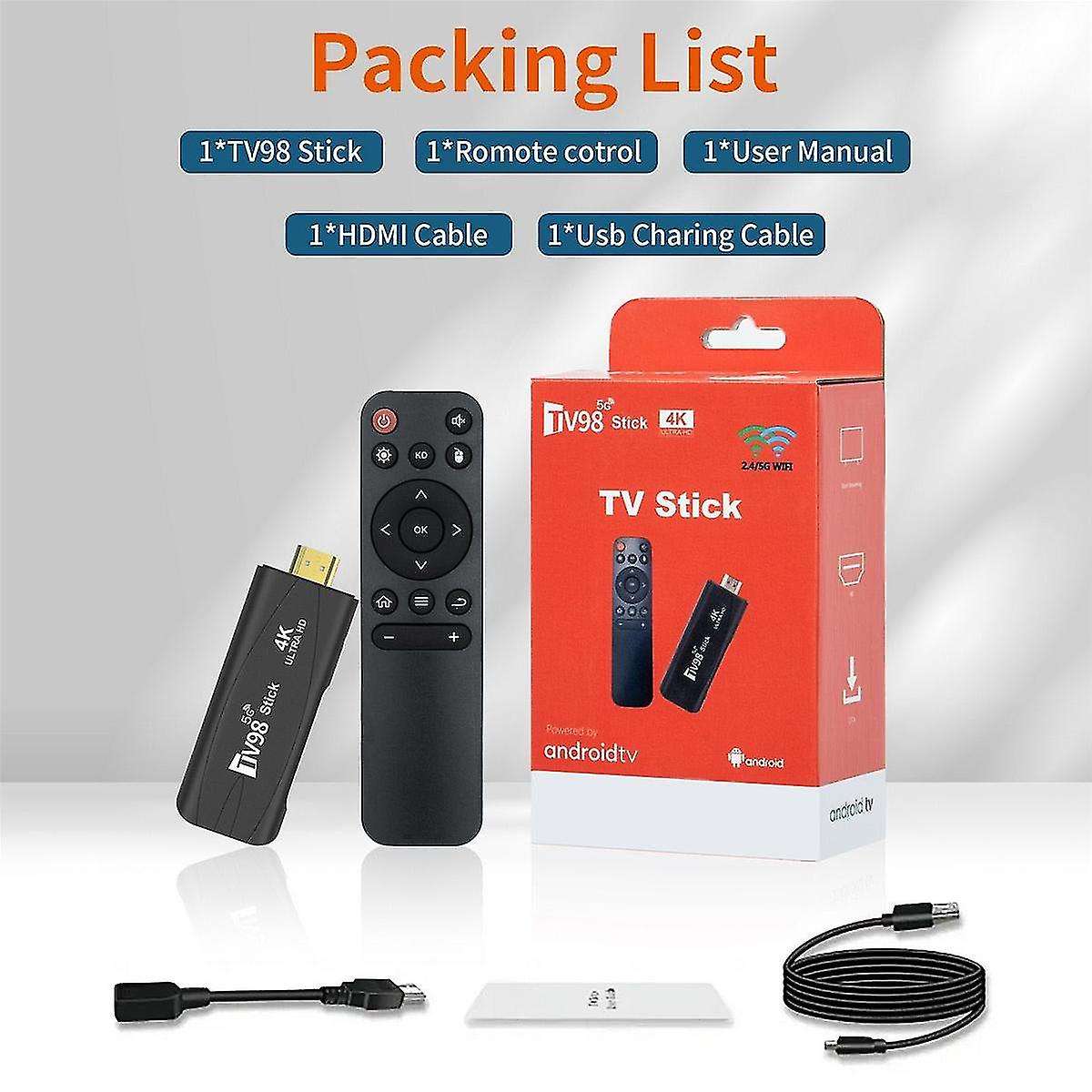 Smart TV Stick M98-Y2 Android TV 2.4G 5G WiFi Google Assistant Chromecast Netflix, Youtube, Etc