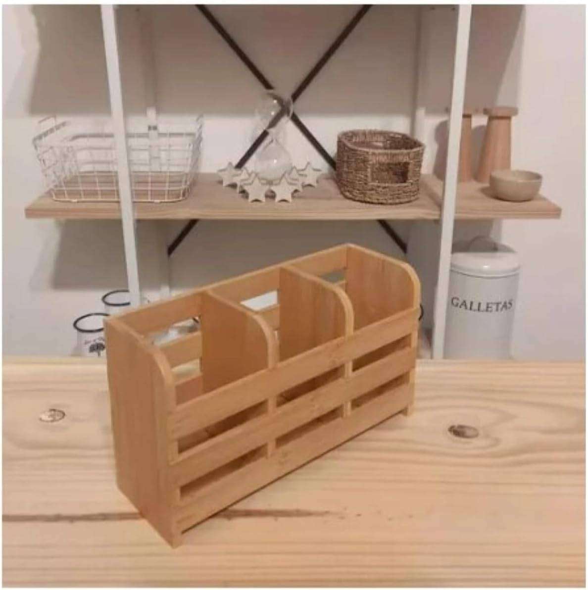 Bamboo Kitchen Utensil Holder with 3 Compartments