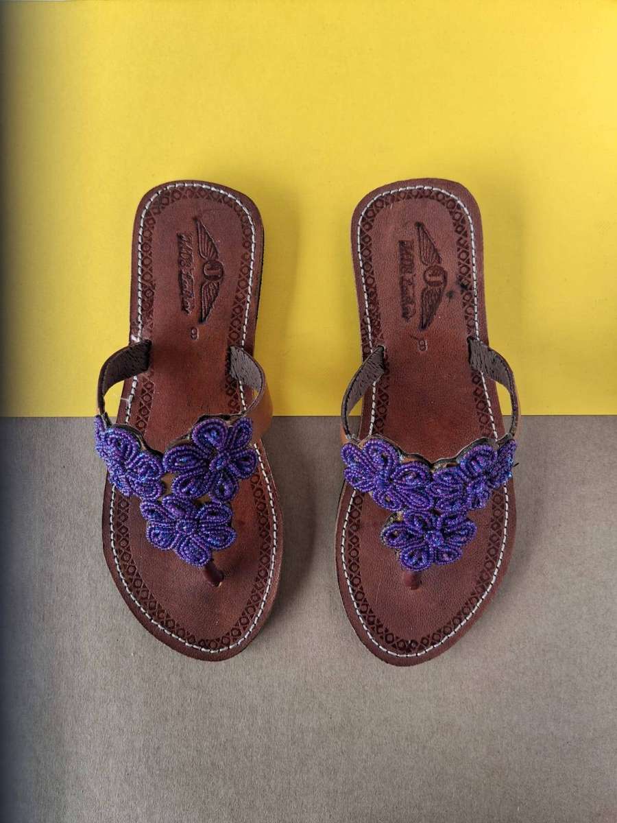 Purple flower thong sandal