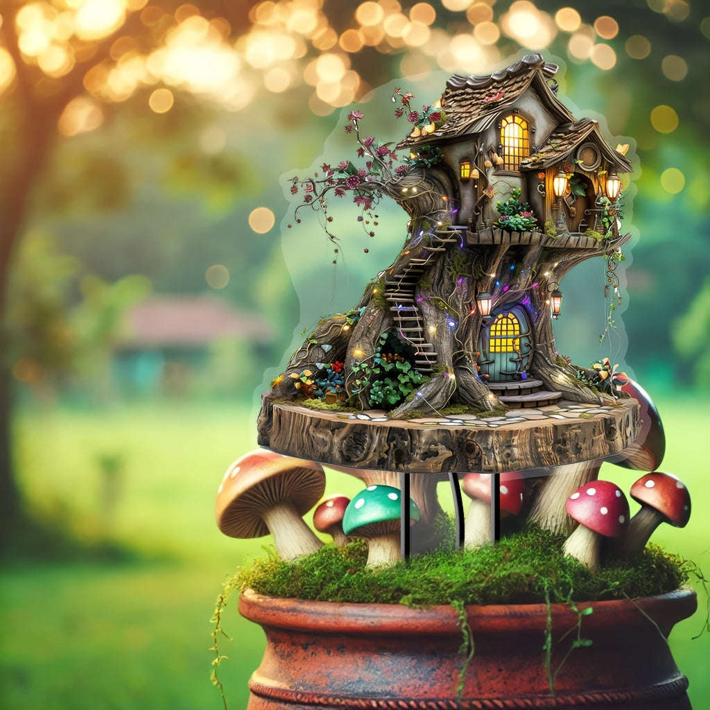 Bohemian Acrylic Magic Tree House Garden Stake -