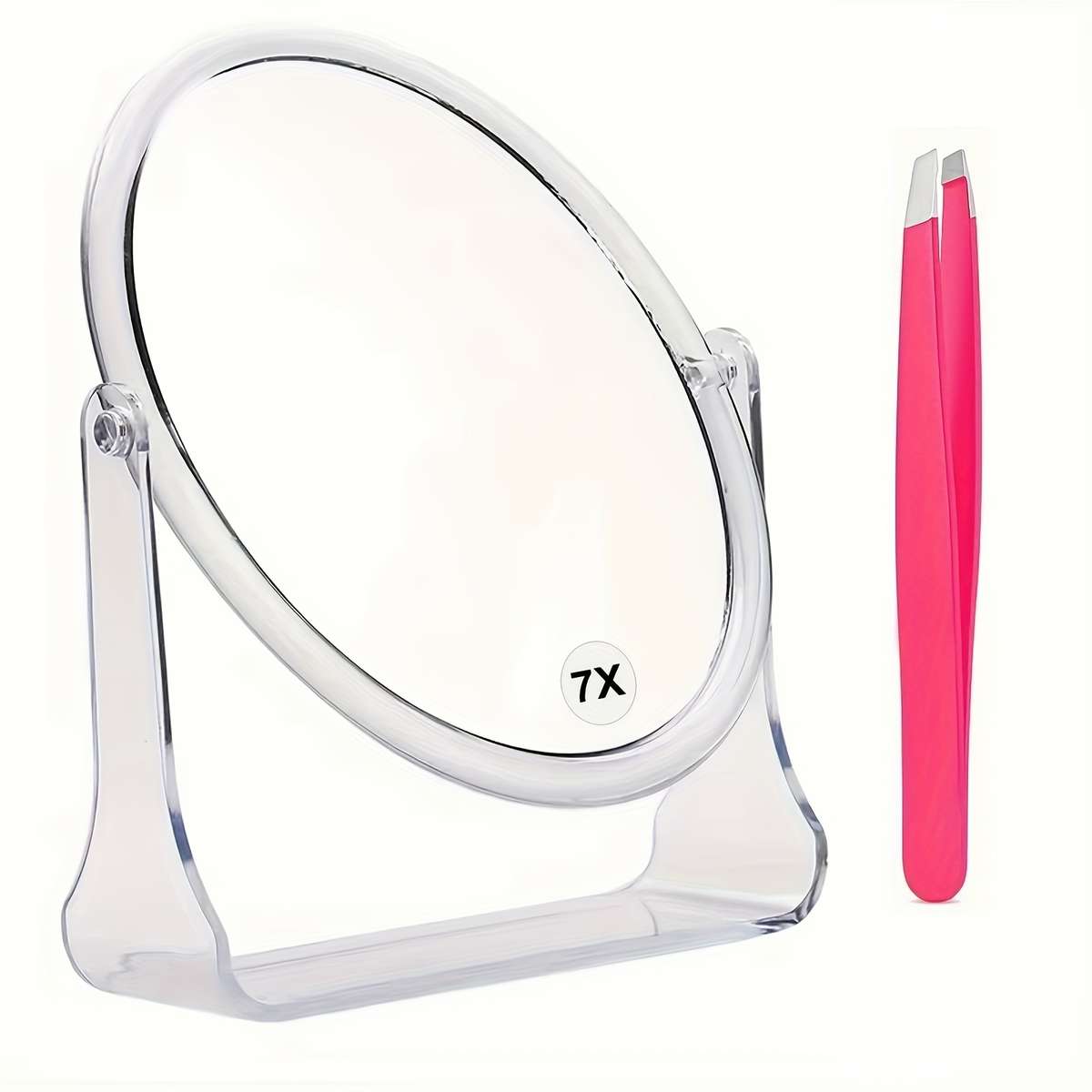 1X And 7X Magnification Makeup Mirror And Hair Removal Tweezers 2pcs Set