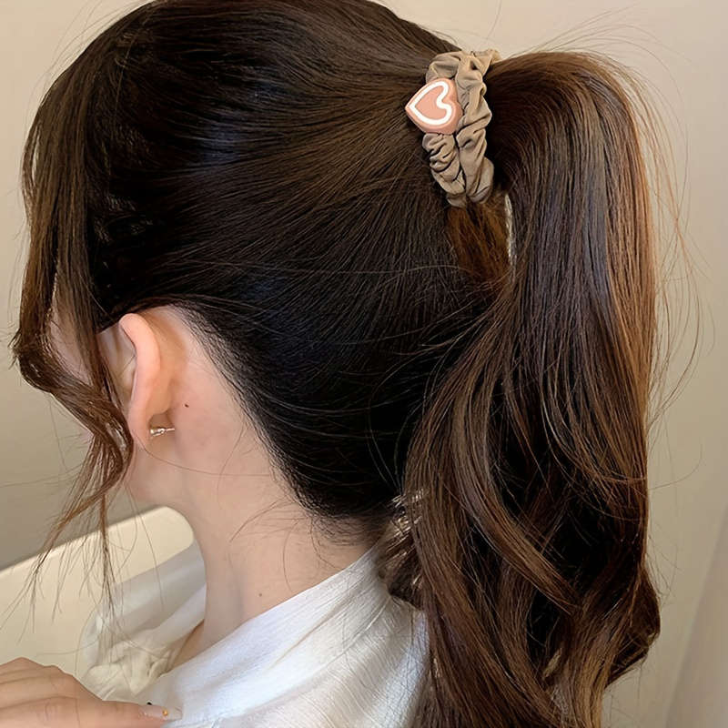 5pcs Vintage Style Fabric Hair Ties With Love Pendants