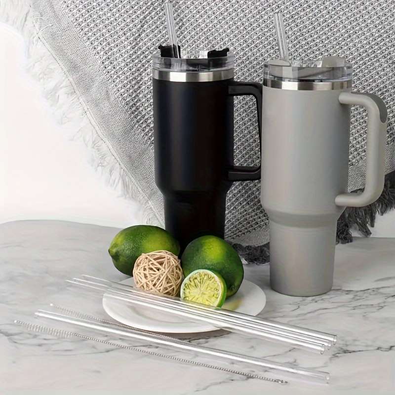 3 Reusable Transparent Straws With Cleaning Brushes