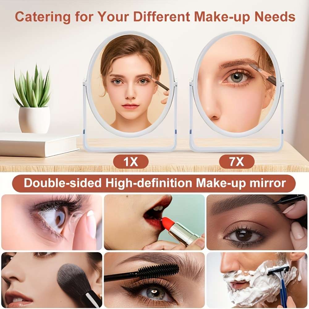 1X And 7X Magnification Makeup Mirror And Hair Removal Tweezers 2pcs Set