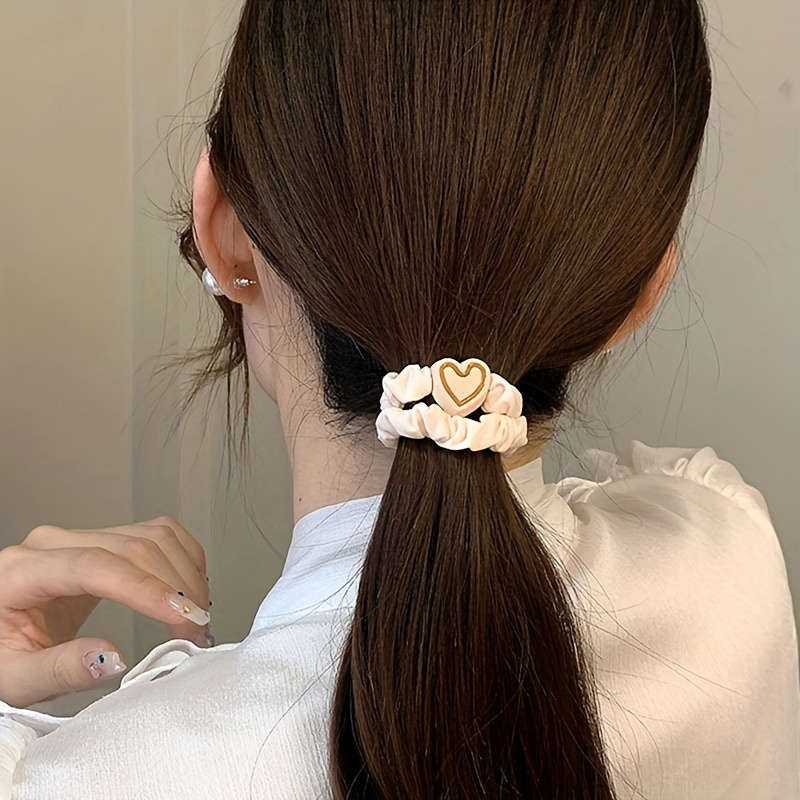 5pcs Vintage Style Fabric Hair Ties With Love Pendants