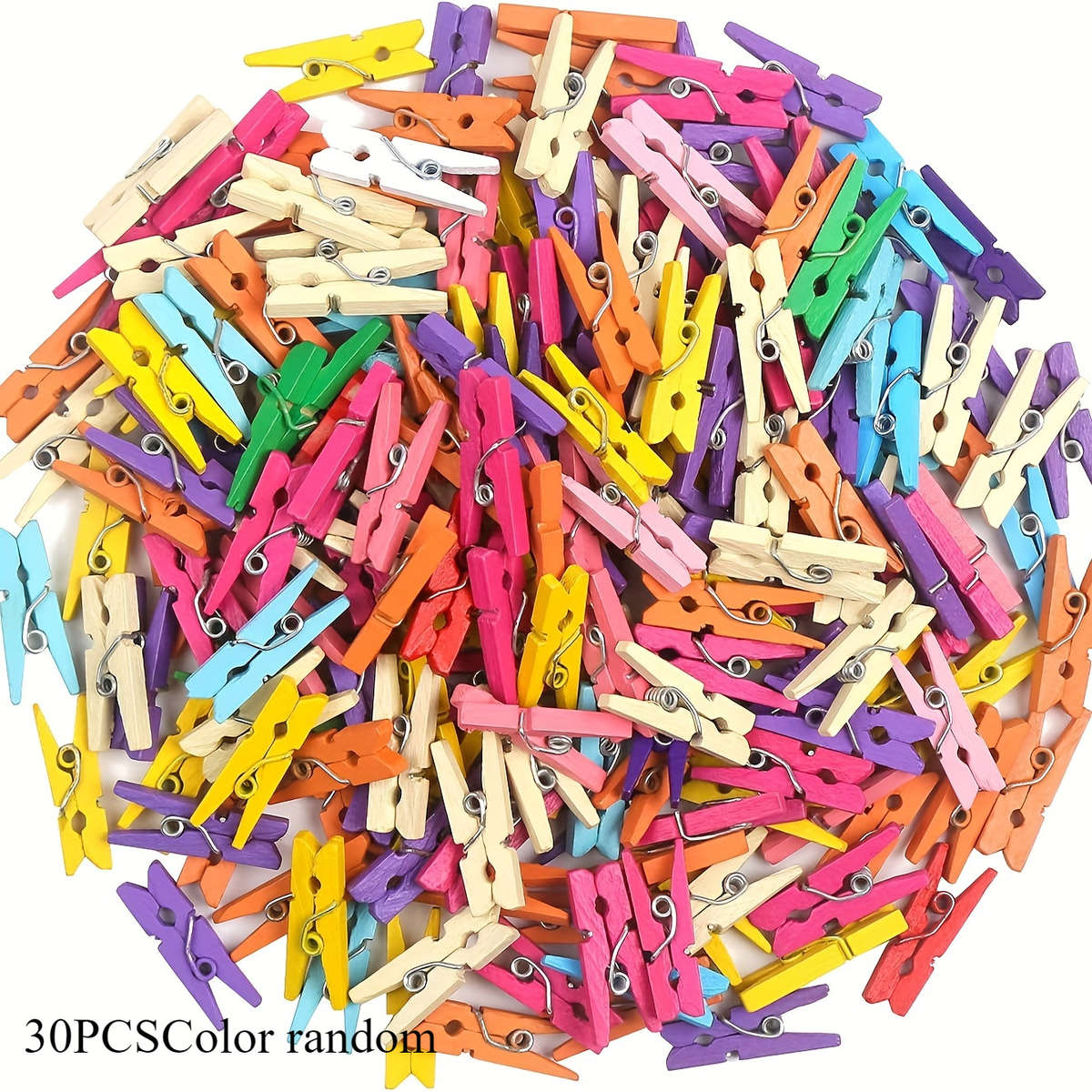 30-Pack Colorful Wooden Mini Clips