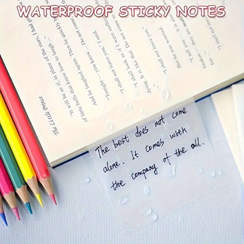 2 Packs 100 Sheets Transparent Waterproof Sticky Notes
