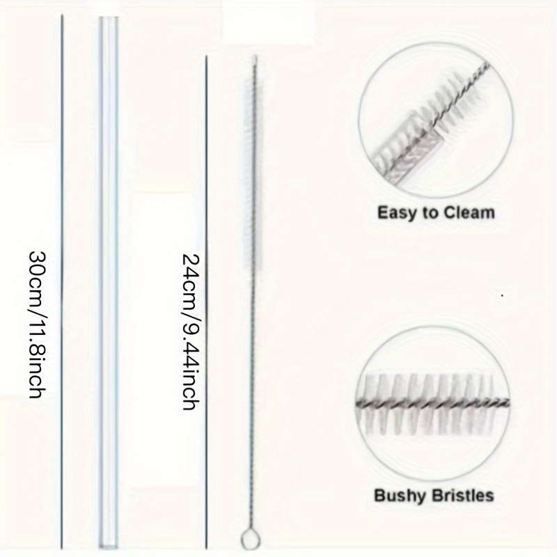 3 Reusable Transparent Straws With Cleaning Brushes