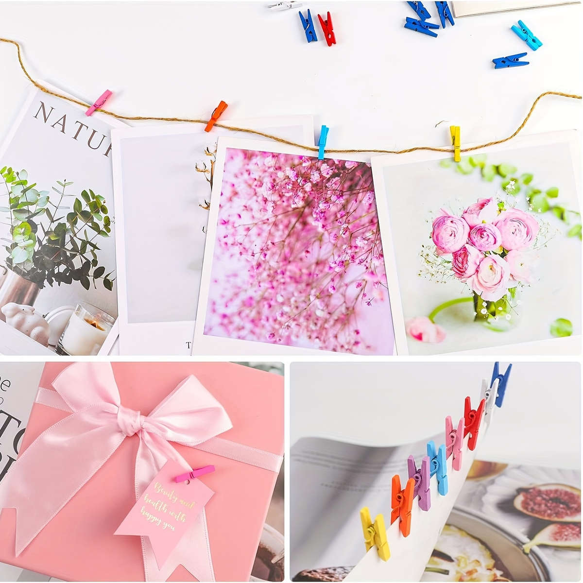 30-Pack Colorful Wooden Mini Clips