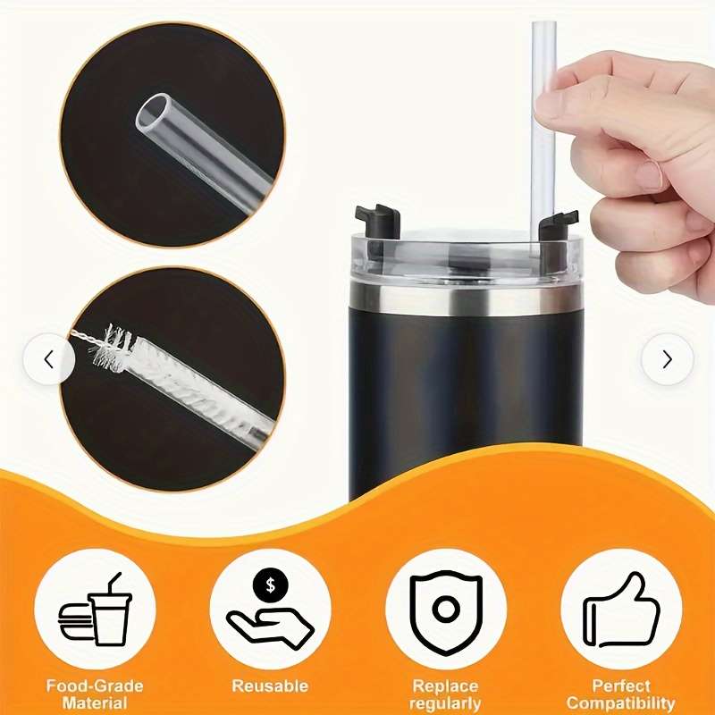 3 Reusable Transparent Straws With Cleaning Brushes