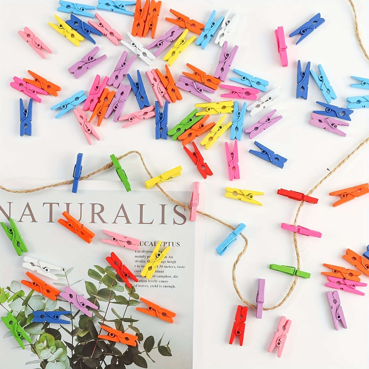 30-Pack Colorful Wooden Mini Clips