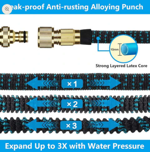 Extendable 30 m Garden Hose, Kink-Free, With 10-Function Nozzle