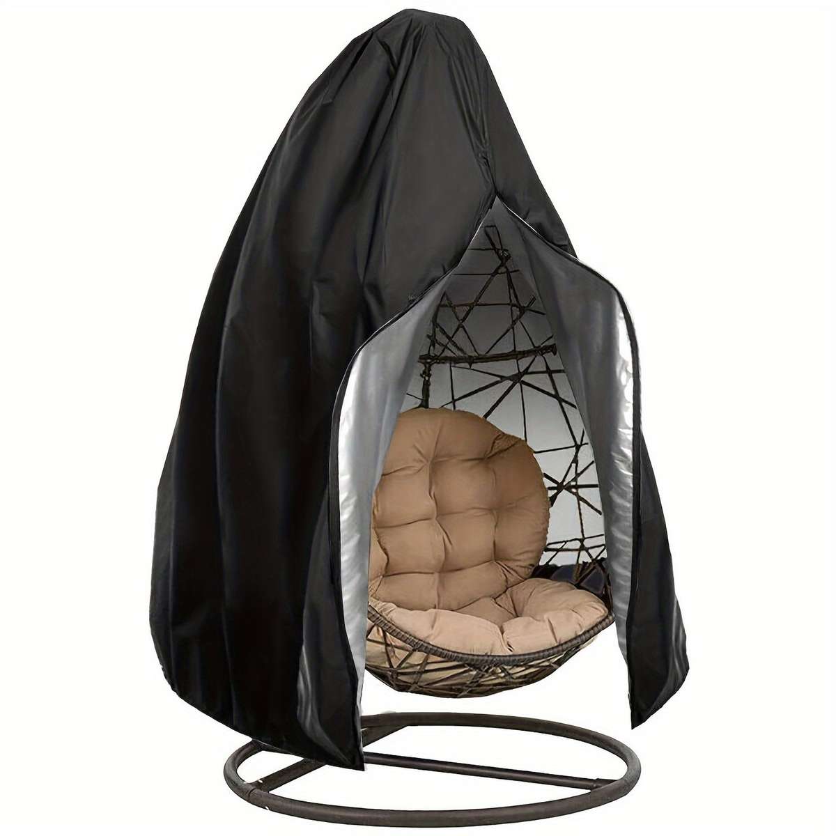 Waterproof Black Egg Chair Cover With Zipper - Durable Polyester Outdoor Furniture Protector For Sin