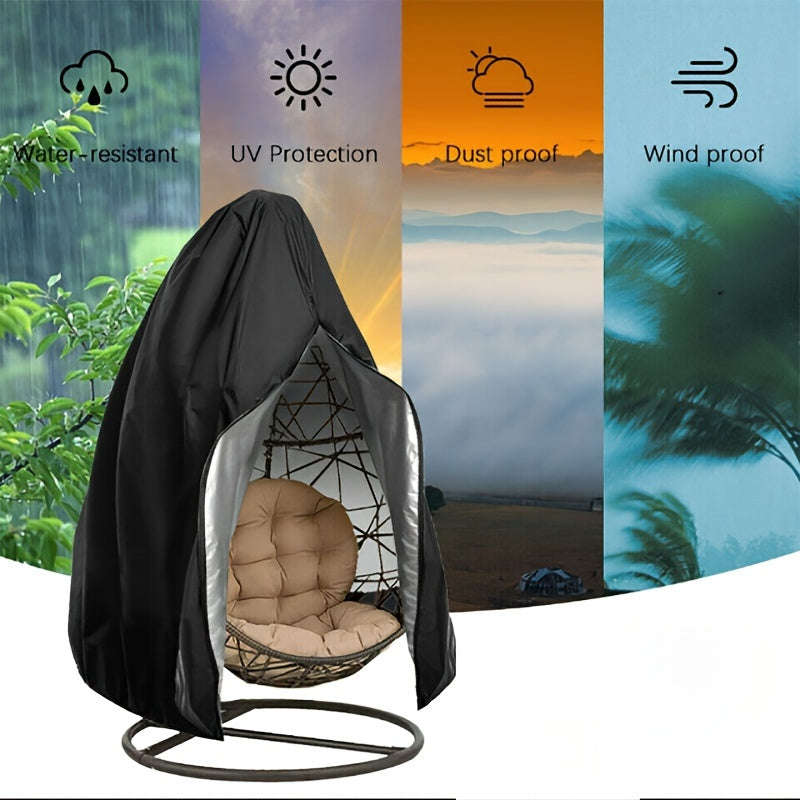 Waterproof Black Egg Chair Cover With Zipper - Durable Polyester Outdoor Furniture Protector For Sin