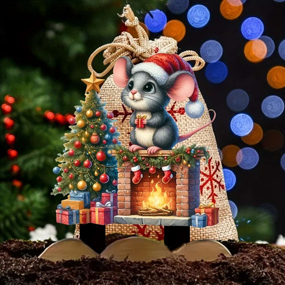 1pc Cute Mouse & Christmas Tree Acrylic Garden Stake