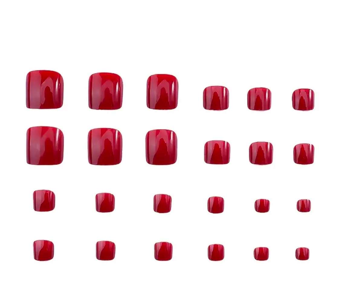 24 piece Premium Red Glossy Red Toenails Press on