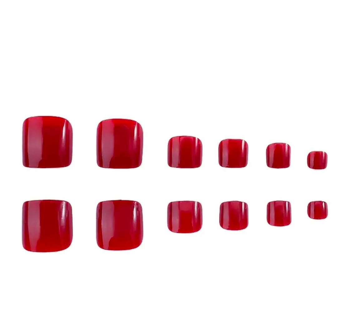 24 piece Premium Red Glossy Red Toenails Press on