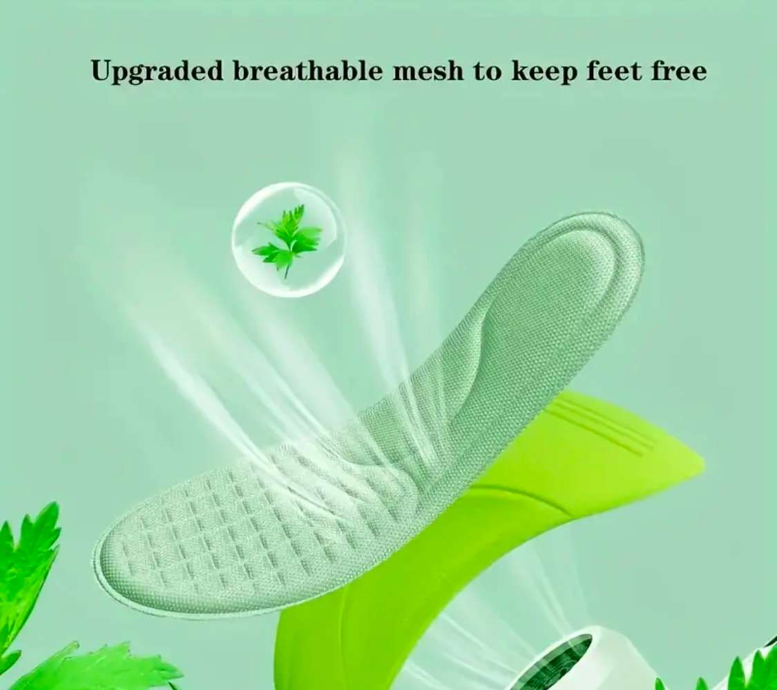 Ergonomic Memory Foam Green Shoe Insoles - 3 Pairs