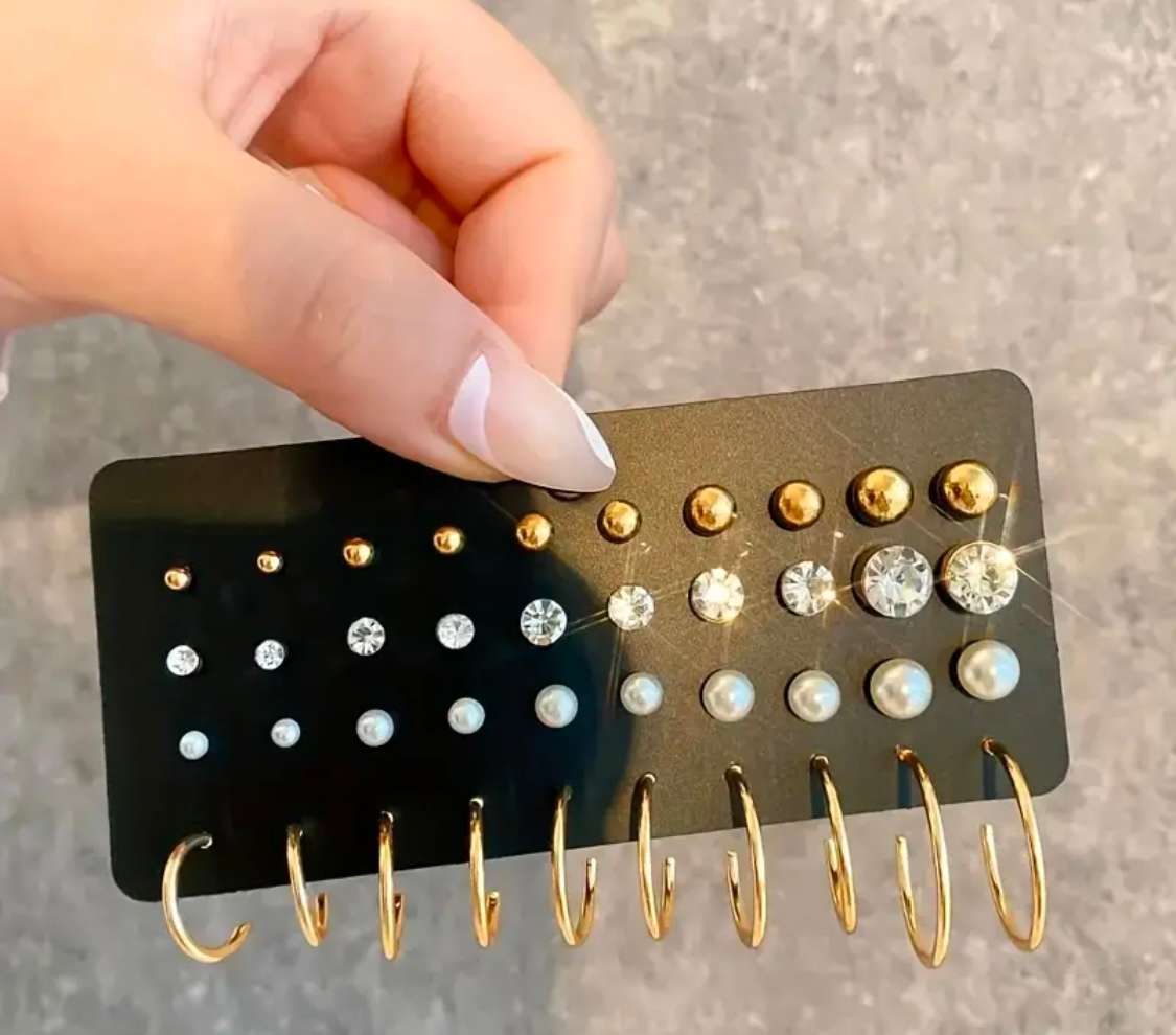 Cubic Zirconia, Pearl, Minimalist & Dangle Stud Earring Set - 20 Pairs