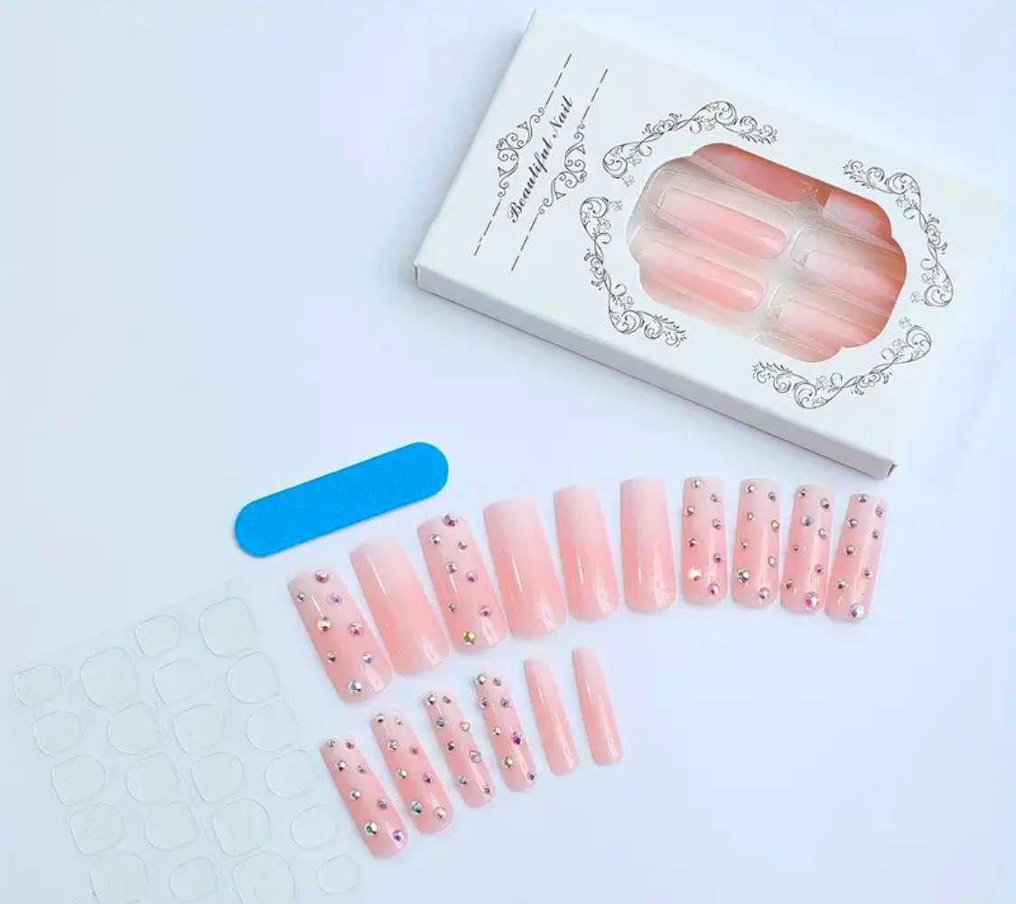 24 piece Square Diamond Press On Nails