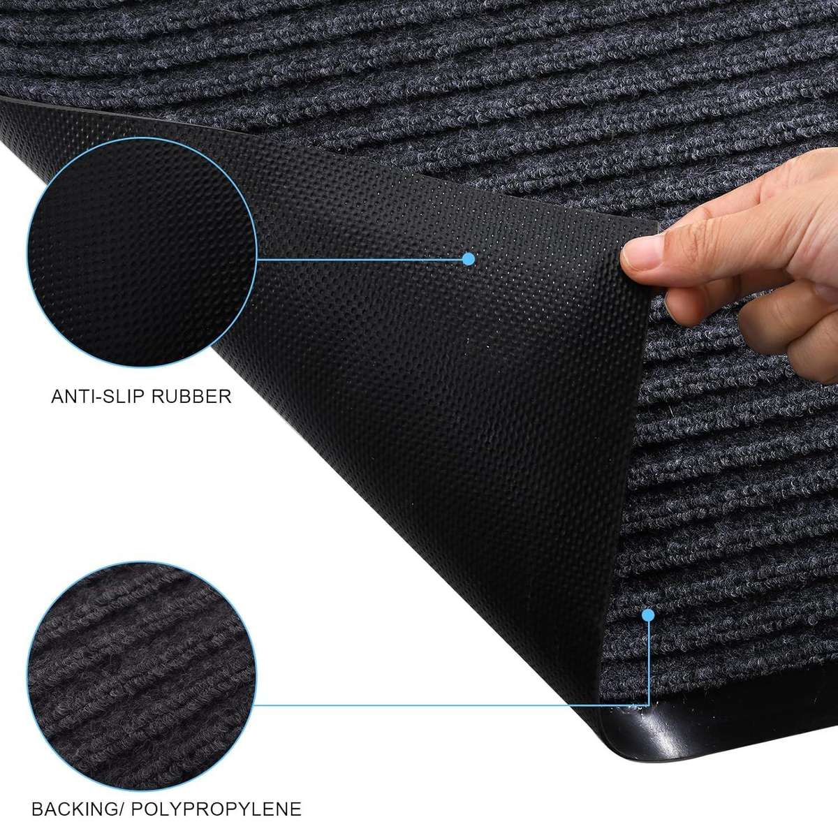 Anti-Slip Dirt-Trapping Rubber Doormat 80x50cm Black or Grey