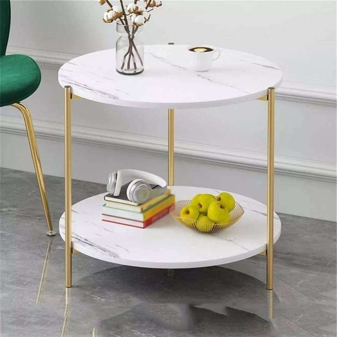 Dual-Layer Round Home Table Marble Design