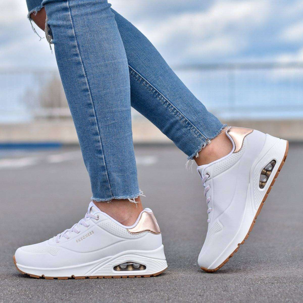 Skechers Women's STREET UNO Shimmer Away White 155196