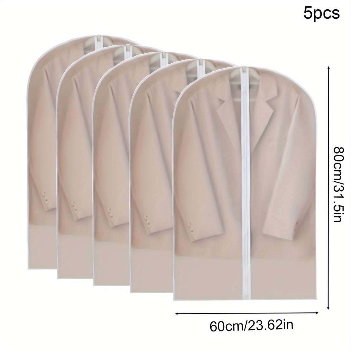 5 Pieces Clear Garment Bags With Zipper - Washable Hanging Bags For Dresses, Suits, Jackets And Down