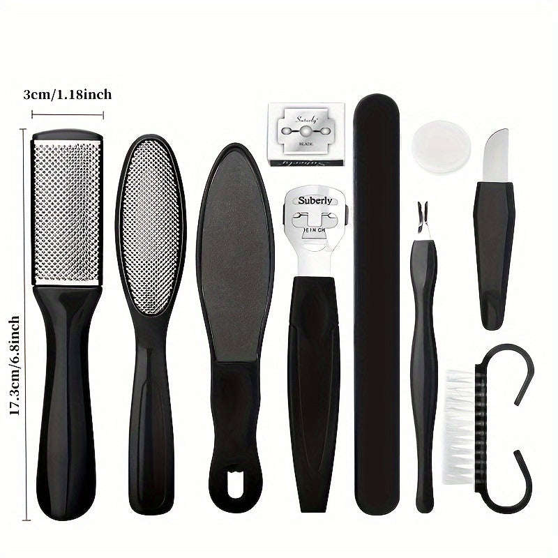 10 Pieces Stainless Steel Foot File Set - Professional Unscented Pedicure Tools For Dead Skin Remova