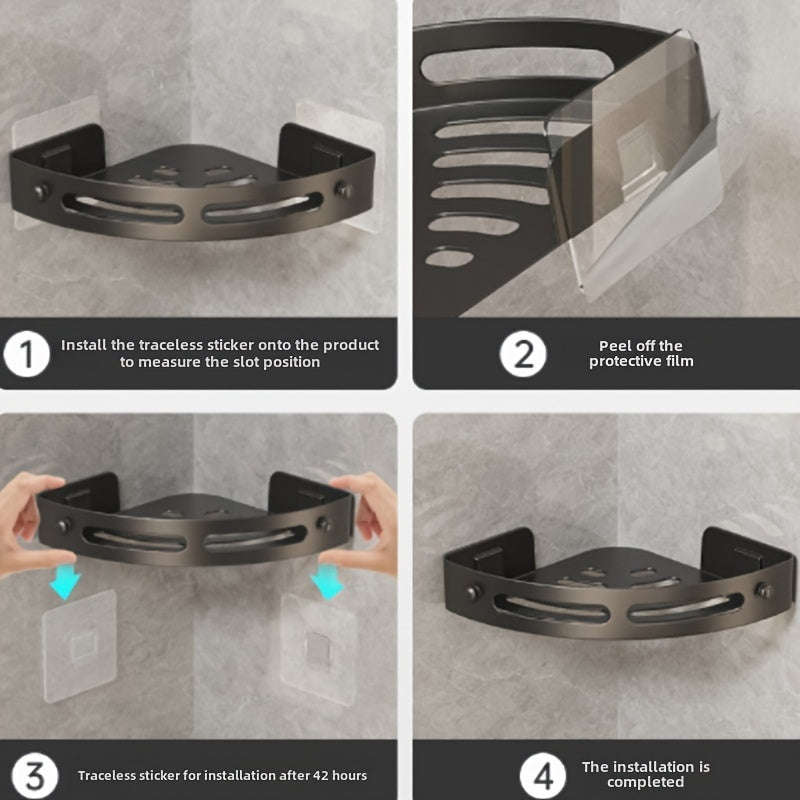 2-Pack Corner Shower Shelf, Adhesive No-Drill Bathroom Organizer, Rust-Proof Wall-Mounted Storage Ra