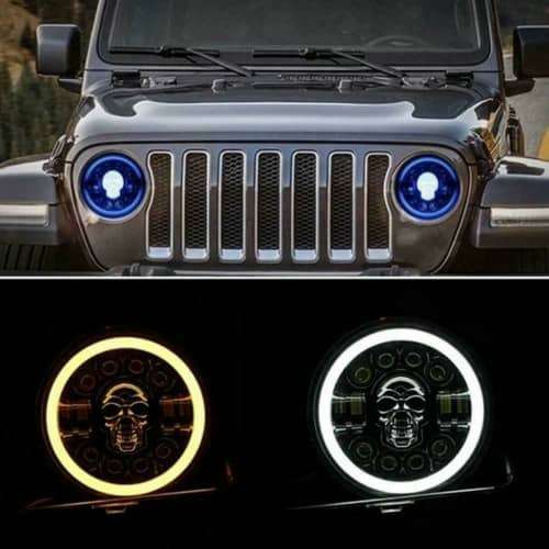 Super Cool 7 Inch Four Eyes Eight Beads Skull Light Design Halo Daytime Running Light Led Headlight