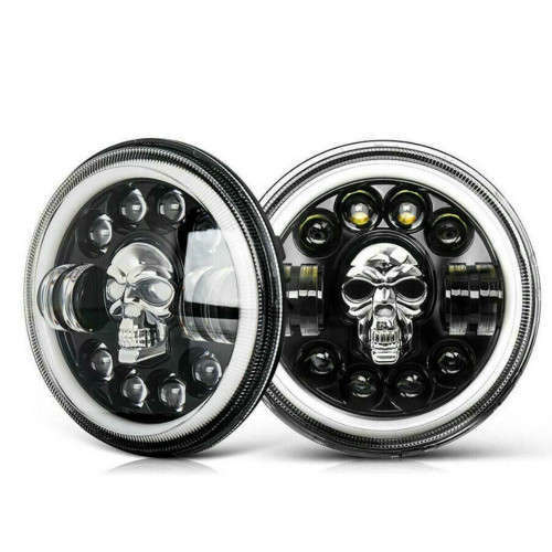 Super Cool 7 Inch Four Eyes Eight Beads Skull Light Design Halo Daytime Running Light Led Headlight