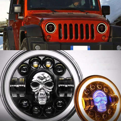 Super Cool 7 Inch Four Eyes Eight Beads Skull Light Design Halo Daytime Running Light Led Headlight