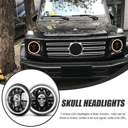 Super Cool 7 Inch Four Eyes Eight Beads Skull Light Design Halo Daytime Running Light Led Headlight