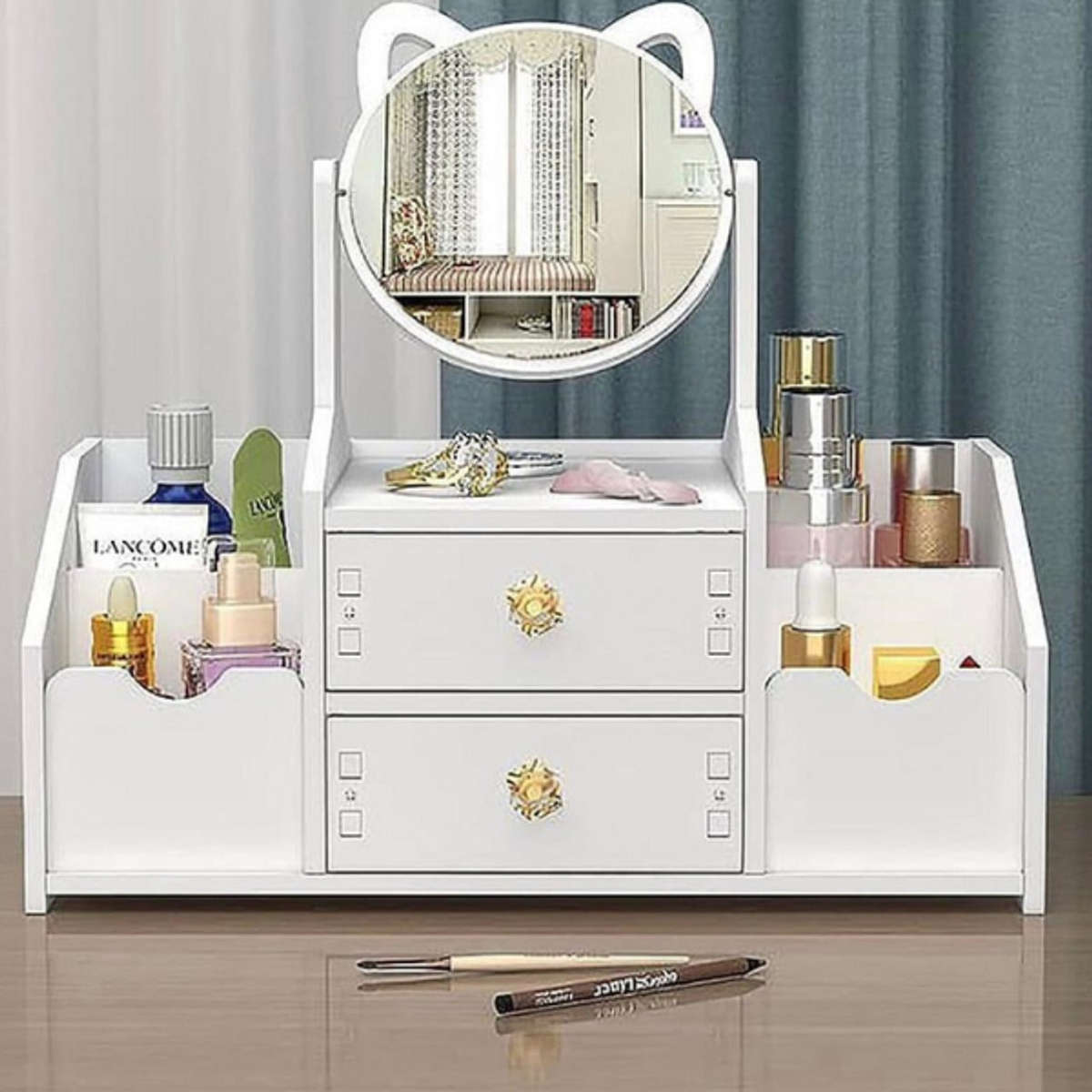 Large Capacity Mini Dressing Table Cosmetic Storage Rack With Side Storage Space