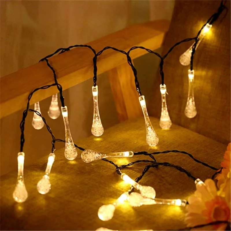 Solar Water Drop Light String Warm White 5 Meters