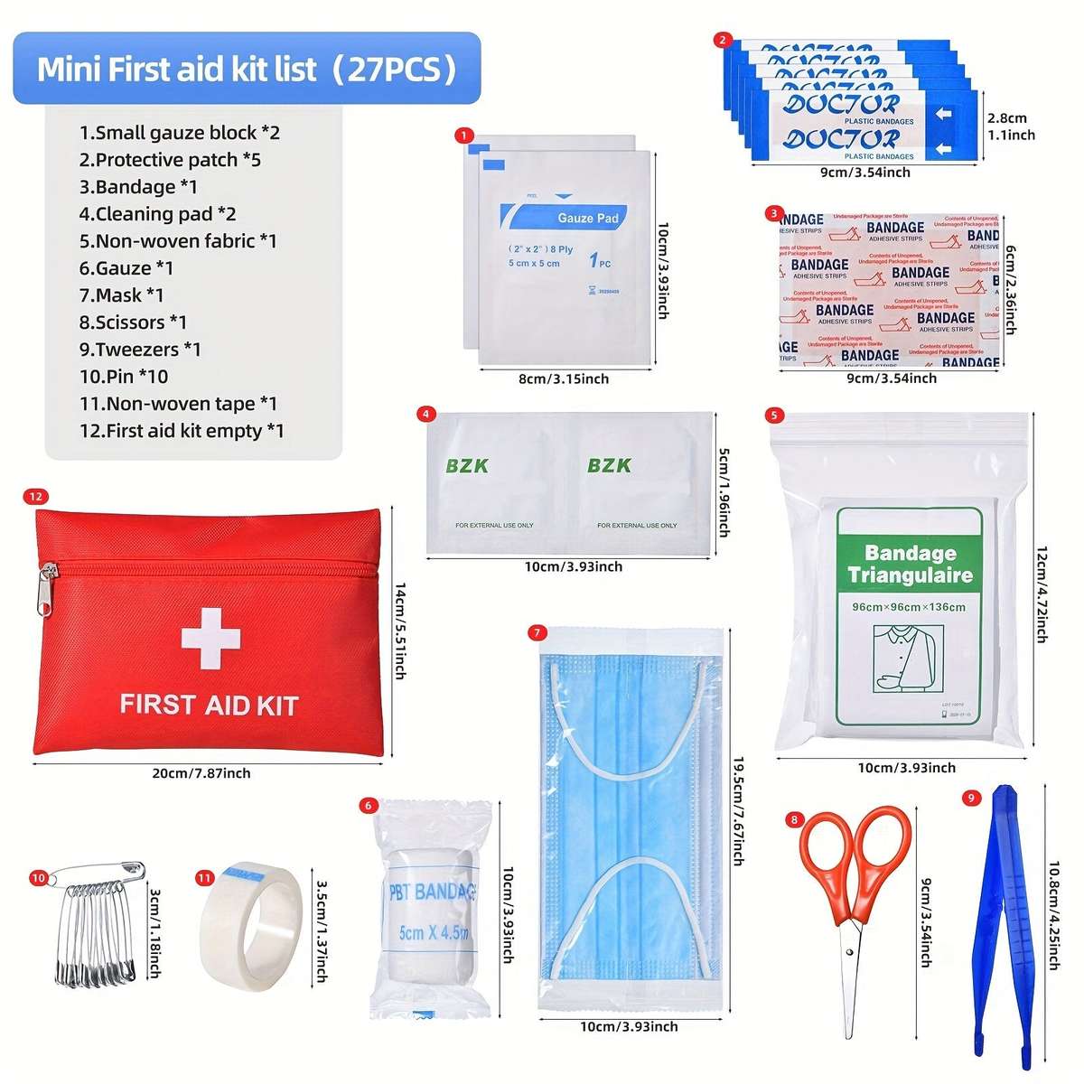 Portable 27-Piece Comprehensive First Aid Kit