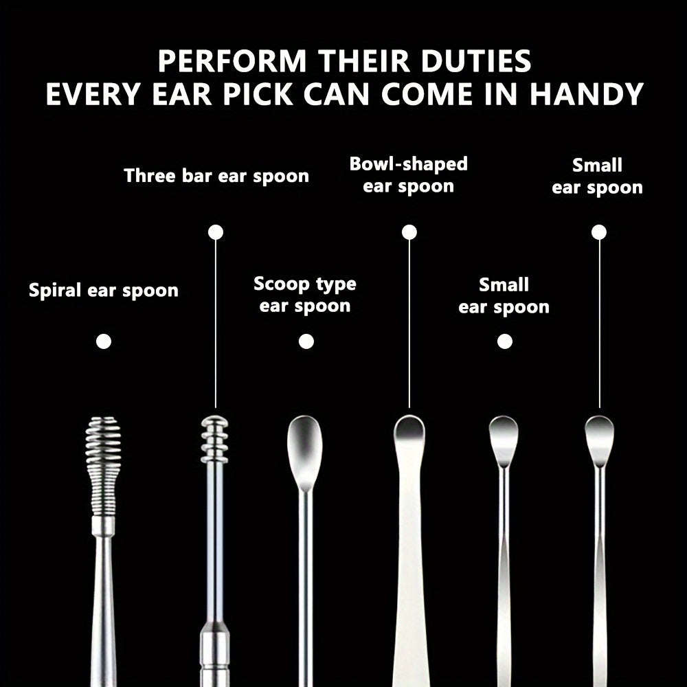 Convenient 6-In-1 Stainless Steel Ear Wax Removal Tool Kit
