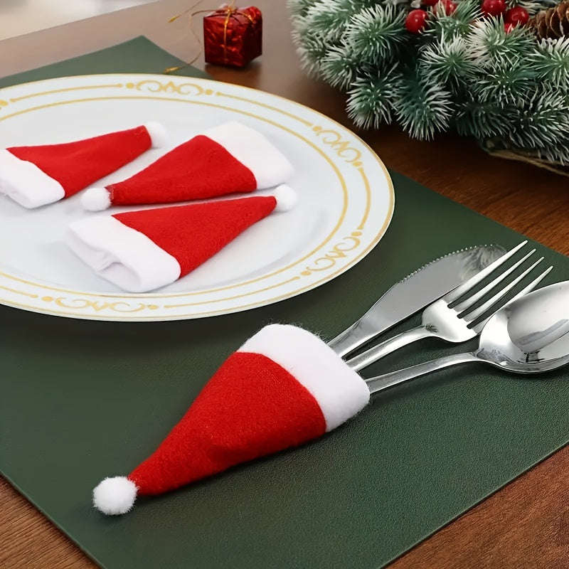 10-Piece Red Mini Santa Hat Cutlery Holder