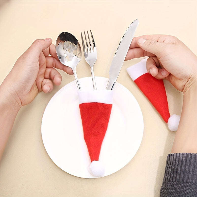 10-Piece Red Mini Santa Hat Cutlery Holder